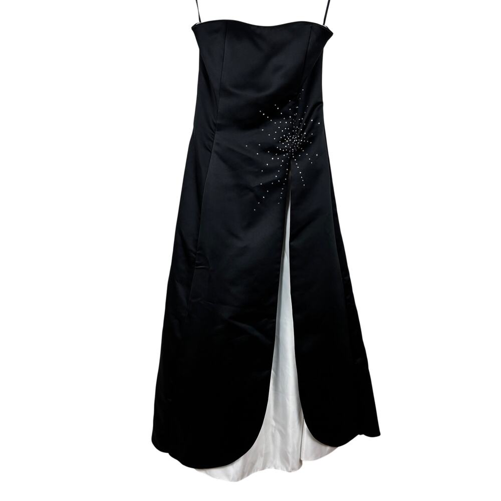 Scott McClintock Strapless Satin Gown Dress Black White Rhinestone USA 10 READ